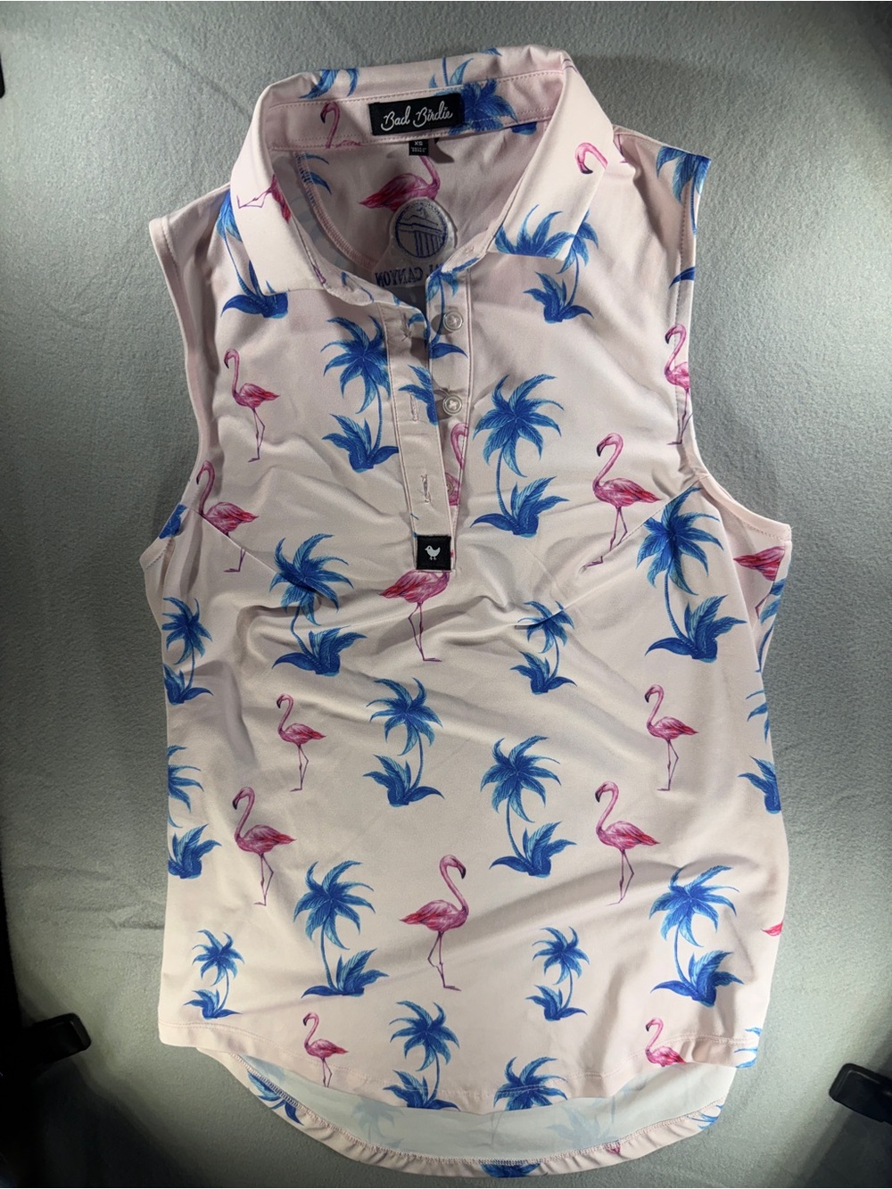 Birdie-inspired Sleeveless Polo - Pink Flamingo Print